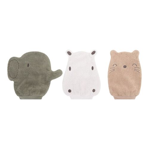 Lot De 3 Gants De Toilettes Animaux De La Savane - Vert