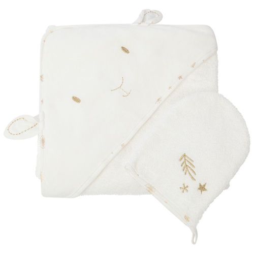 Cape De Bain Et Gant De Toilette Hiver Magique - Ecru