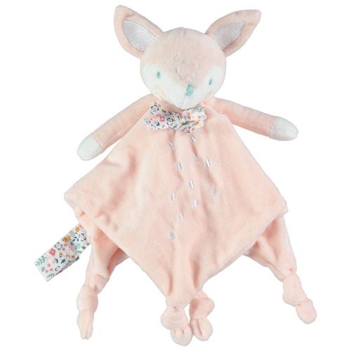Doudou Mouchoir Renard En Velours - Rose Clair
