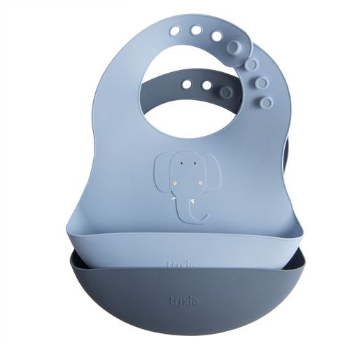 Lot De 2 Bavoirs En Silicone - Mrs Elephant - Bleu