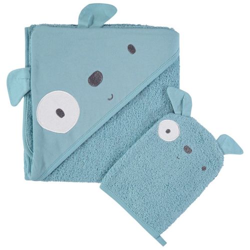 Cape De Bain Et Gant De Toilette Chien - Bleu Moyen