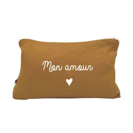 Trousse De Toilette En Lin "Mon Amour" - Terracotta - Terracotta