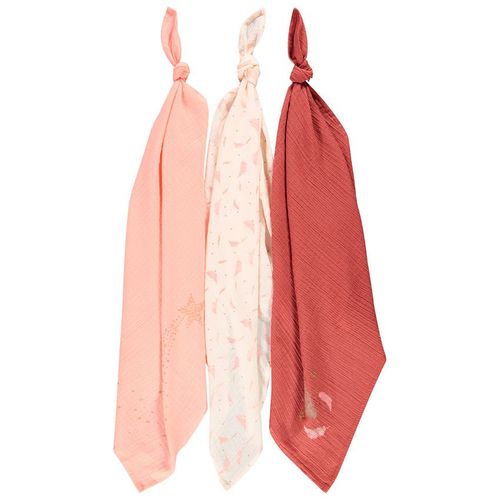 Lot De 3 Langes En Gaze De Coton Motif Plumes - Rose