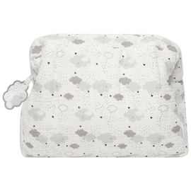 Trousse De Toilette En Coton Imprimé Nuages - Ecru