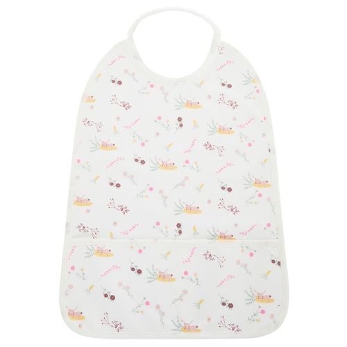 Bavoir Imperméable À Poche Et Col Élastiqué Imprimé Fleurs - Ecru