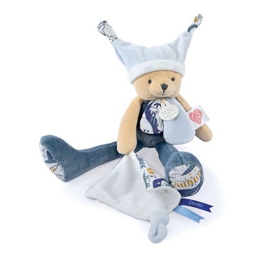 Doudou Pantin Ours Et Mouchoir 3 Histoires Bleu - Bleu
