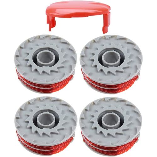 Lot de 4 Bobine de fil pour Flymo FLY021 débroussailleuse Contour 500 XT, Power Trim Mini Auto ST/XT/Plus,Avec 1 capuchon de bobine FLY0060