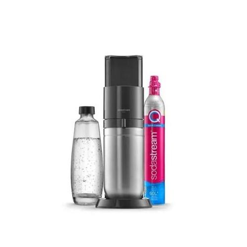 Machine à gazéifier SodaStream DUO sans cylindre de CO2 - 1 bouteille verre 1 l + 1 bouteille plastique 1 l - Passe au lave-vaisselle - Hauteur : 44 cm - Couleur : titane