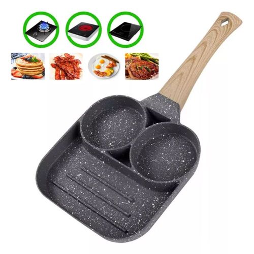 Poêle À 3 Emplacements, Poêle À Pancakes Poêle À Omelette Antiadhésive En Aluminium Pour Petit-Déjeuner Oeuf Au Plat Hamburger, Pour Cuisinière À Gaz Et Cuisinière À Induction