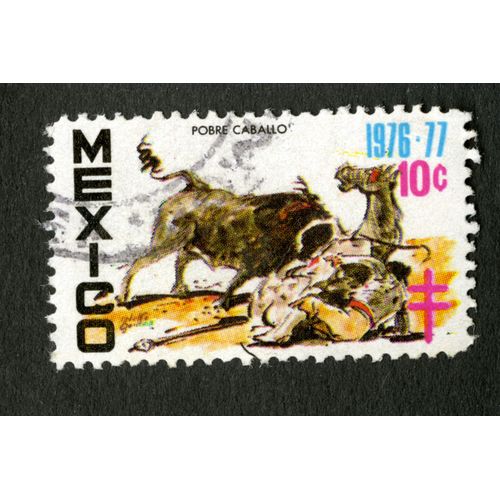 Timbre Oblitéré Mexico, Pobre Caballo, 1976-77, 10c