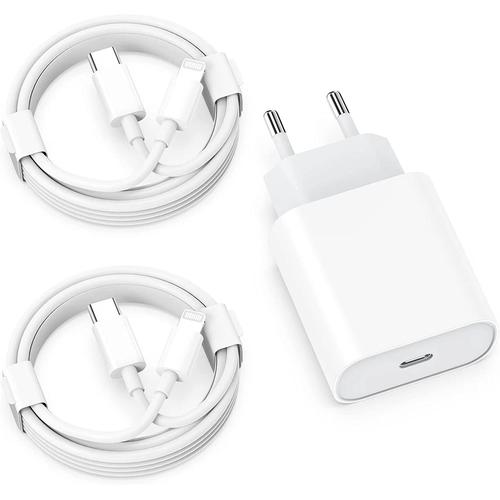 iPhone 14 13 12 11 Chargeur Rapide USB C Prise et 2M Cable for iPhone 14 13 12 11 Pro Max Plus X XS XR SE, Suzunaus 20W USBC Secteur Alimentation Type C Plug Adaptateur Mural Power