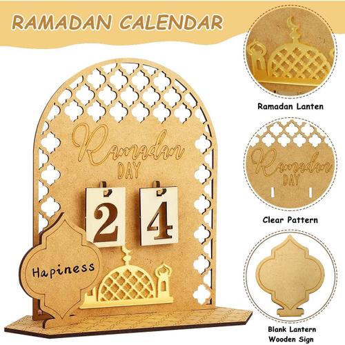 Calendrier de l'Avent Ramadan en bois, 2023 Calendrier du compte à rebours  de l'Aïd Ramadan, Calendrier du Ramadan en bois, Ornement