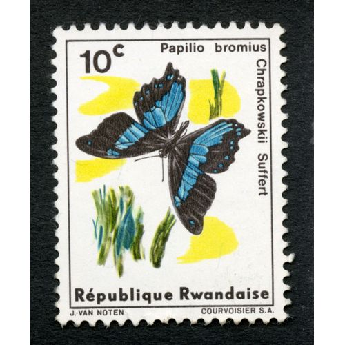 Timbre Non Oblitéré République Rwandaise, Papilio Bromius, Chrapkowskii Suffert, Van Noten, Courvoisier, 10 C