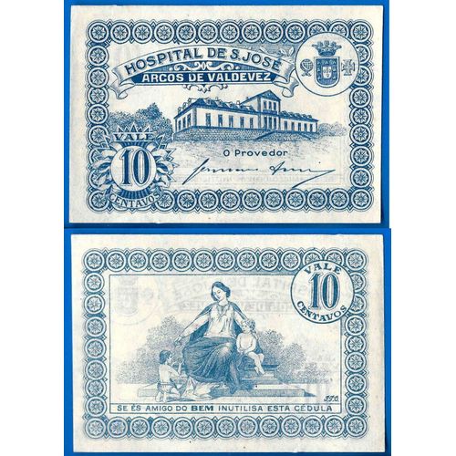 Portugal 10 Centavos 1920 Neuf Hopital San Jose Billet D'urgence Arcos De Valdevez Escudo Billet