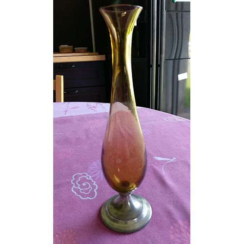 VASE EN VERRE ET PIED EN ETAIN