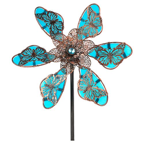 Moulin à vent créatif en métal, fleur papillon, Design creux, piquet d'art, décoration de jardin en plein air, attrape-vent