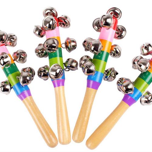 Cloche à main en bois avec 10 boules de Jingles en métal, jouet Musical à Percussion arc-en-ciel coloré pour fête KTV, jeu pour enfants