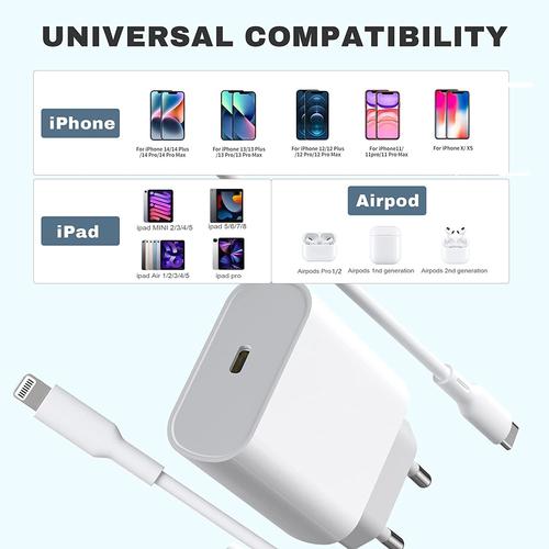 20w Usb C Rapide Chargeur Et 2m Cable Pour Iphone 14/14 Plus/14 Pro/14 Pro  Max/13/12/11/Se/X/Xs/Xr Airpods Usbc Prise Secteur Mural Type C  Alimentation Adaptateur