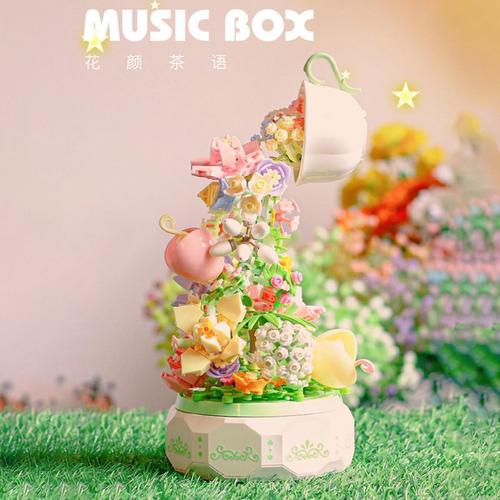 Compatible Avec Lego Assembled Building Block Toys Huayan Tea Language Building Blocks Flower Square Lighting Music Box Decoration Generation, 611050 Huayan Tea Language¡¿575pcs¡¿