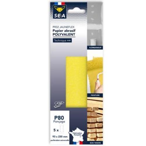 Papier abrasif corindon 93 x 230 mm grain 80  lot de 5