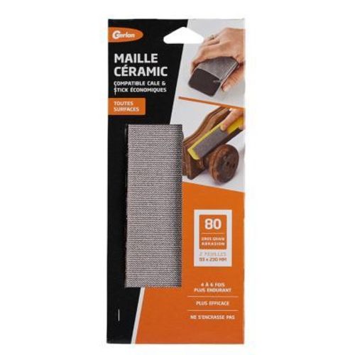 Pochette 2 feuilles maille céramic toutes surfaces 80 gros grain Gerlon L.23 x l.9 3 cm