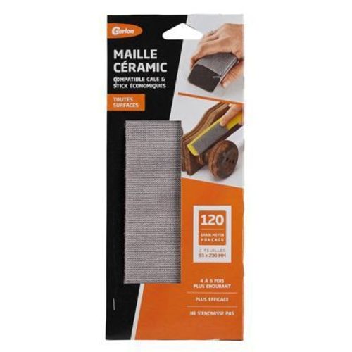 Pochette 2 feuilles maille céramic toutes surfaces 120 grain moyen Gerlon L.23 x l.9 3 cm