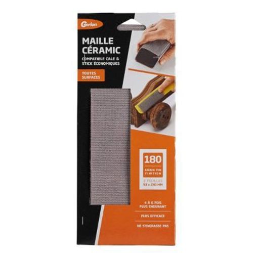 Pochette 2 feuilles maille céramic toutes surfaces 180 grain fin Gerlon L.23 x l.9 3 cm