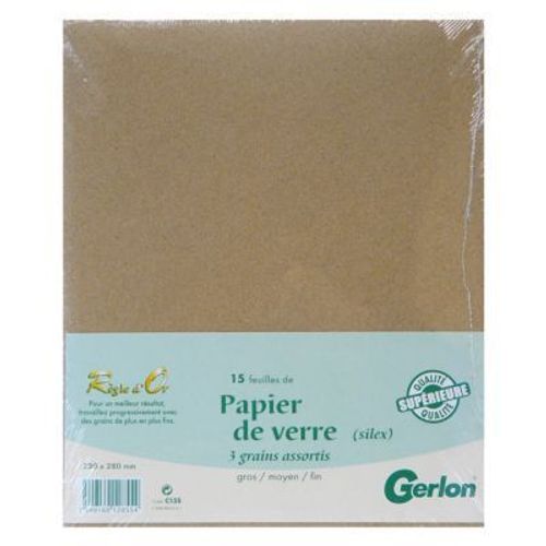 Papier de verre Gerlon - 3 grains assortis  15 pièces
