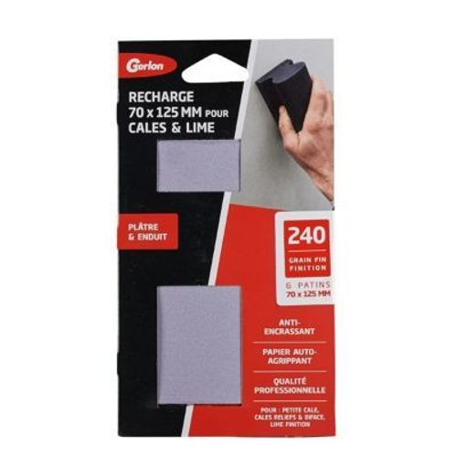 Recharge 6 patins pour petite câle plâtre et enduit 240 grain fin finition Gerlon L.12 5 x l.7 cm