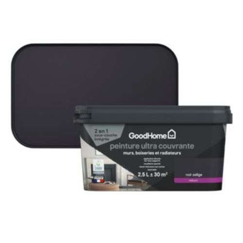 Peinture couleur 2 en 1 velours GoodHome noir zellige 2 5L