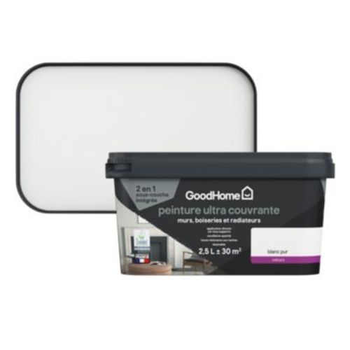 Peinture couleur 2 en 1 velours GoodHome blanc pur 2 5L