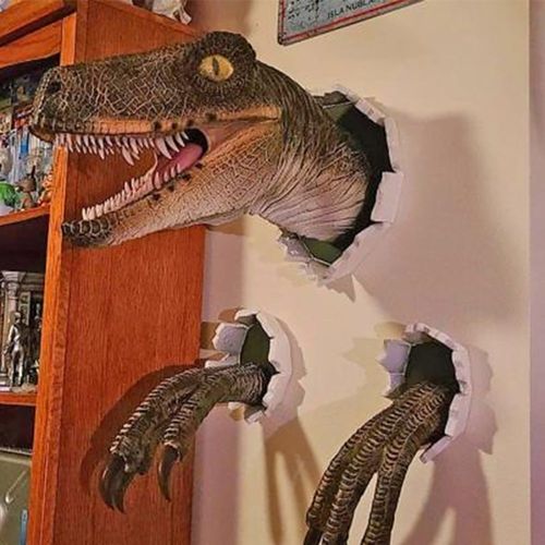 Autocollants Muraux En Résine De Simulation De Dinosaure 3d, Ensemble D'ornements Velociraptor, Autocollants Muraux, Atmosphère, Accessoires De Décoration, Costume Pour Meubles De Fête, Cadeau