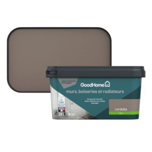 Peinture intérieure couleur murs  boiseries et radiateurs GoodHome Cordoba satin marron 2 5L