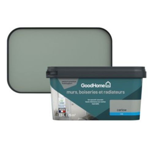 Peinture intérieure couleur murs  boiseries et radiateurs GoodHome mat carlow vert 2.5L