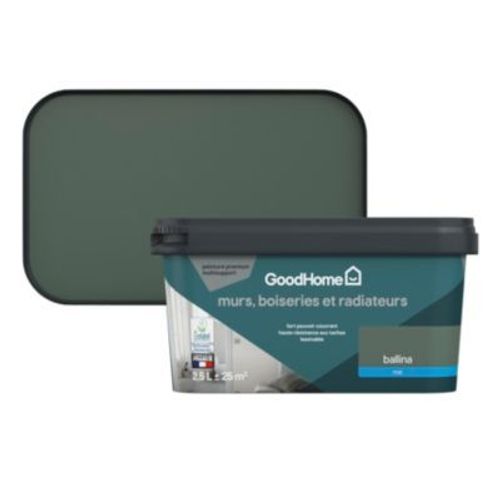 Peinture intérieure couleur murs  boiseries et radiateurs GoodHome mat ballina vert 2.5L