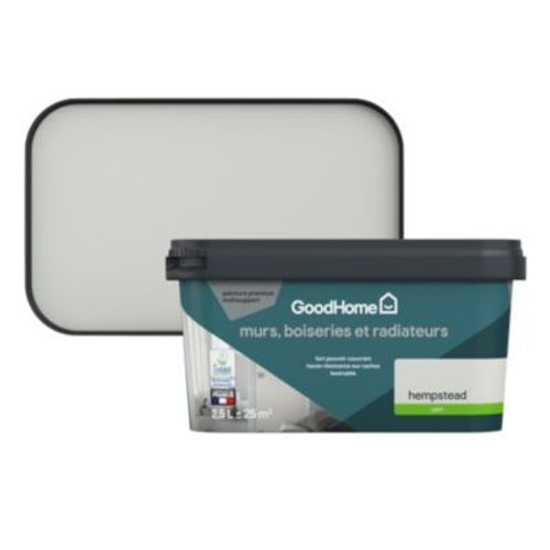 Peinture intérieure couleur murs  boiseries et radiateurs GoodHome satin hempstead gris 2.5L