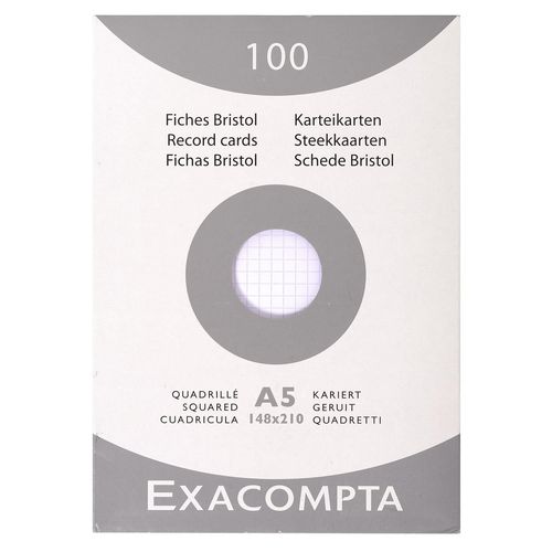 Exacompta Lot De 3 Etuis De 100 Fiches Bristol 148x210 Mm Quad 5x5 Non Perforées Blanc