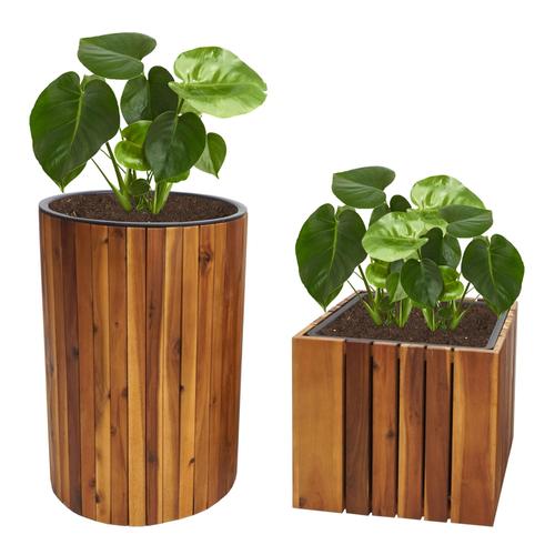 Lot De 2 Jardinières Hwc-L24, Pot De Plantes Pot De Fleurs Jardinière, Ronde Carrée Outdoor Acacia Bois Mvg Marron