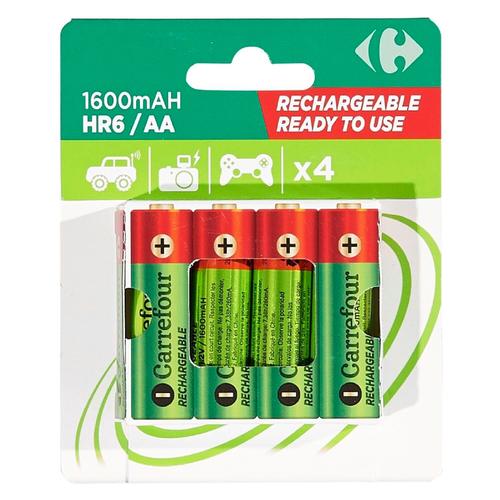 Pile rechargeable AA/HR6 1600mAh préchargée x4 CARREFOUR