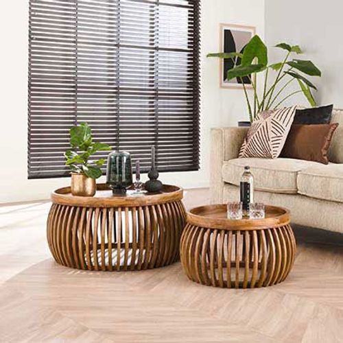 Lot De 2 Tables Basses Rondes 80 Et 60 Cm En Manguier - Alrik