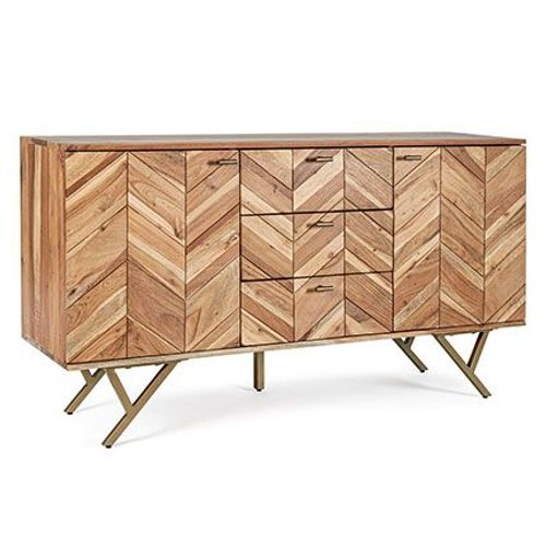 Buffet 2 Portes 3 Tiroirs 160x40x76 Cm En Acacia Naturel - Furnix