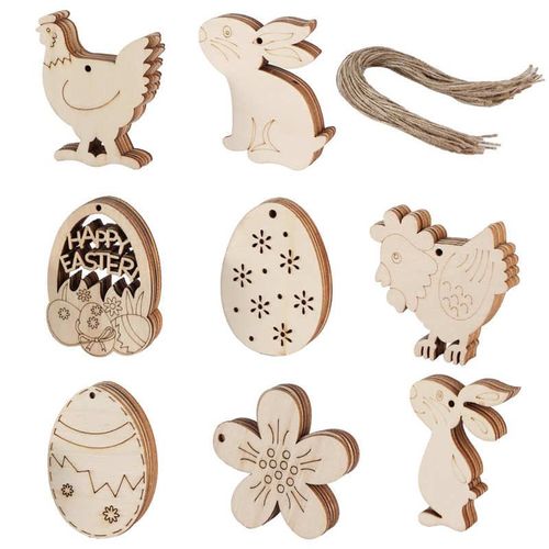 Pendentifs En Bois Pour Maison De Pâques, Ornements Suspendus, ¿Ufs De Lapin, Poussin, Bricolage Artisanal, 40 Pièces/Ensemble