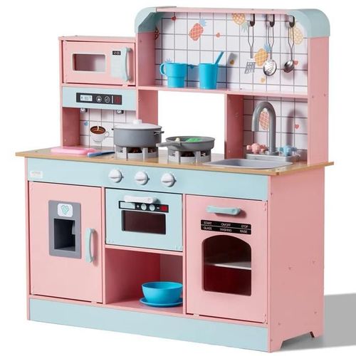 Cuisine Pour Enfants-Vevor-Ensemble Cuisine Pour Tout-Petits En Bois Avec Lumières, Sons, Machine À Glaçons, Four, Évier