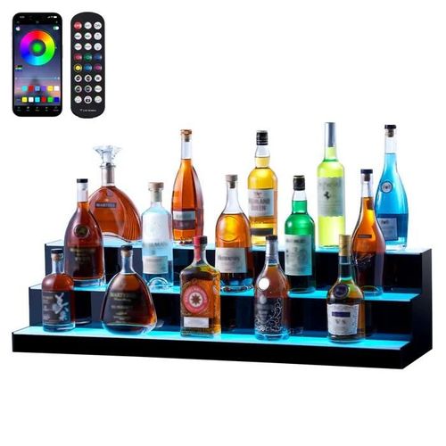 Présentoir À Bouteilles Lumineux Éclairé Par Led-Vevor-Étagère À Vins 3 Marches 101,5 Cm-Présentoir À Boisson Commercial