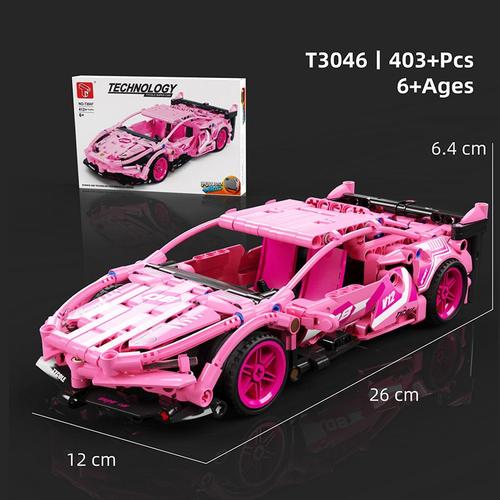 T3044-47 Compatible Avec Lego Petites Particules Assemblage Puzzle Bujiadi Baoshijie Voiture De Sport Bloc De Construction Jouets, T3047 Pull Back Poudre Vache 412+ Pcs