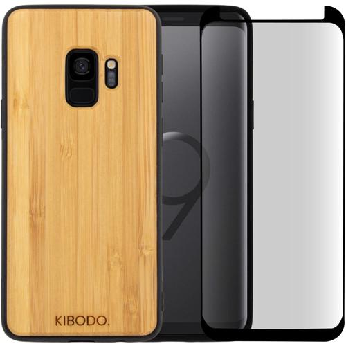 Coque Samsung Galaxy S9 En Bois + Ecran De Protection En Verre Trempé 9d - Matériaux Tpu + Bambou Massif - Coque Légère Et Solide - Antichoc