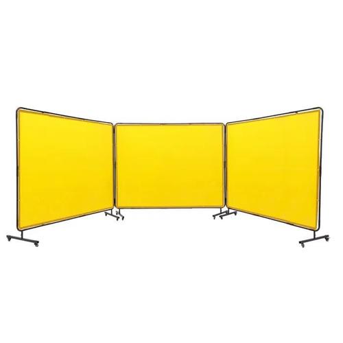 Rideau de Soudage avec Cadre-VEVOR-3 Panneaux Écran Rideau de Protection pour Soudure 1,8x2,4 m-Vinyle Ignifuge sur-Jaune