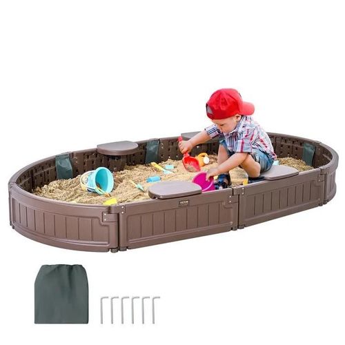Bac À Sable Avec Couvercle-Vevor-1830 X 1055 X 230 Mm-Pour Jardin Extérieur, Plage, Parc, Cadeau Pour Enfants De 3 À 12 Ans-Marron