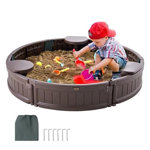 Bac À Sable Avec Couvercle-Vevor-120 X 23 Cm-Pour Jardin Extérieur, Plage, Parc, Cadeau Pour Enfants De 3 À 12 Ans-Marron