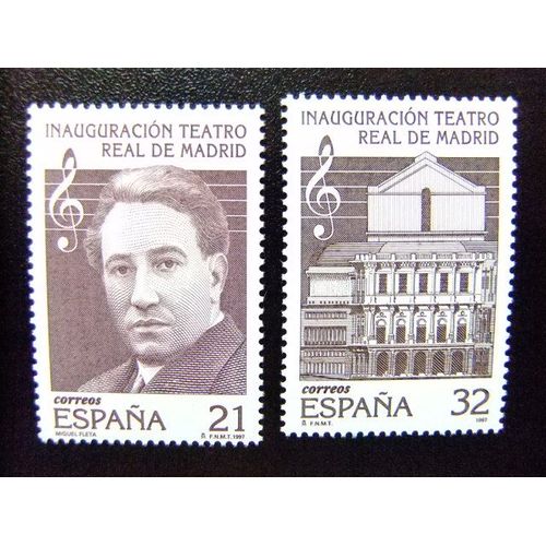 110 Espagne 1997 / Miguel Fleta (Ténor) Façade Du Théâtre / Edifil 3514 /3515 ** Yvert 3088 / 3089 Mnh